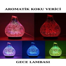 Resim 7 Renk Led Işıklı Aromaterapi Difüzörü Otomatik Kapanmalı Zaman Ayarlı Koku Verici Gece Lambası Pembe 