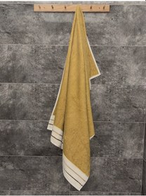 Resim Hardal Ucu Çizgili Banyo Havlusu -ipliği Boyalı & Yüksek Su Emici Hardal 