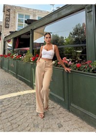 Resim WeShaya Bej Keten Karışımlı Düz Paça Pantolon Bej 