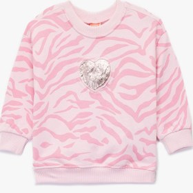 Resim Kız Bebek Pamuklu Uzun Kollu Bisiklet Yaka Şardonlu Sweatshirt 