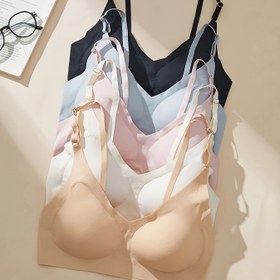Resim 5 Adet Kadınlar için Kablosuz V-Yaka Sütyen, Yüksek Konforlu Minimalist Temel Stil Çıkarılabilir Pedler ve Ayarlanabilir Askılı, 1 Set 5 Renk Seçeneğiyle Her Mevsim Kullanım İçin 