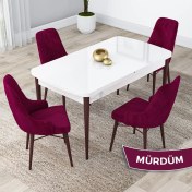 Resim Canisa Concept Lia Serisi, 80 x 132 cm Açılabilir Mutfak Masa Takımı, Beyaz Masa Ceviz Ayak 4 Sandalye 