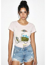 Resim Shade Kadın Pamuk El İşi Nakışlı Bisiklet Baskılı Tasarım T-shirt 1002 60282047 - Toz Pembe L 
