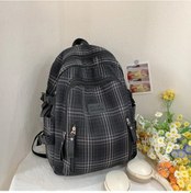 Resim Lumaworld Moda Ekose Naylon Siyah Sırt Çantası Hafif Geniş Şık Lise Üniversite Günlük Seyahat Beyaz Kahverengi Bej Tasarımlar Ayarlanabilir Okul Çantası Siyah 