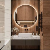 Resim Toprak dekor 70 Cm Bronz Ayna Ledli Ayna-banyo Aynası-makyaj Aynası-dekor Ayna 