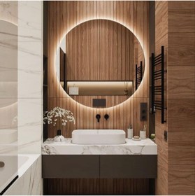 Resim Toprak dekor 70 Cm Bronz Ayna Ledli Ayna-banyo Aynası-makyaj Aynası-dekor Ayna 