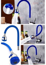 Resim Mavi Renkli Oynar Başlı Tasarruf Silikon Musluk Başlığı Kubar 