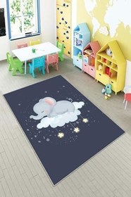 Resim Pelangi Lacivert Bulut Üzerinde Fil Yıkanabilir Kaymaz Taban Leke Tutmazbebek Ve Çocuk Odası Halısı, Antrasit 60 x 200, 90135707860200 