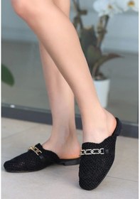 Resim Emert Siyah Örgülü Terlik Çok Renkli 