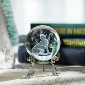 Resim Keyfim Shop Dekoratif Metal Ayaklı 3D Cam Küre 6 cm Gri Renkli Kedi Tasarımlı Özel Parça 