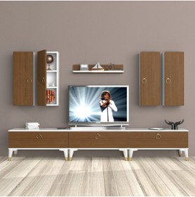 Resim Decoraktiv Eko 8d Mdf Gold Tv Ünitesi Tv Sehpası - Beyaz - Ceviz 