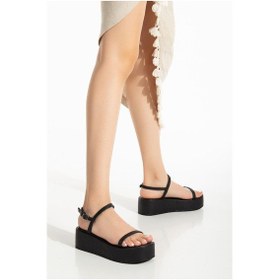 Resim 861-1027 Siyah Dolgu Topuk Kadın Sandalet Siyah 