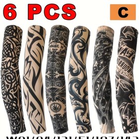 Resim 6 adet Unisex Dövmeli Kol Kılıfı, İnci Siyah ve Beyaz Dalgalar Tasarımları - Esnek Rayon, Ayarlanabilir Bağcıklı Kapatma, Açık Hava Bisikleti, Spor ve Günlük Giyim için, Bisiklet Aksesuarları, Dayanıklı Dövmeli Kol Kılıfları 