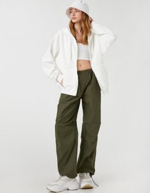 Resim Şardonlu Fermuarlı Sweatshirt Kapüşonlu Cep Detaylı Uzun Kollu 