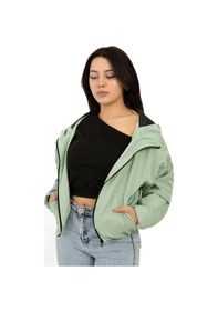 Resim Kadın Su Yeşili Kapüşonlu Su Ve Rüzgar Geçirmez Cepli İçi Astarlı Oversize Yağmurluk Su Yeşili 