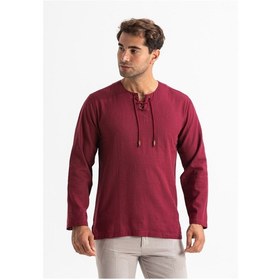 Resim Uzun Kol Şile Bezi Zımbalı Erkek Tshirt Koyu Bordo 3068 Koyu Bordo 