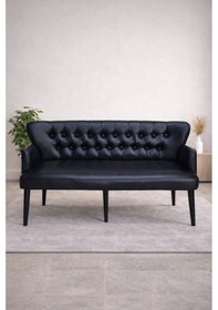 Resim Azra Mobilya Roma Üçlü Koltuk Deri Döşeme Ahşap Ayaklı 150 Cm Ofis Ve İş Yeri Uyumlu Kanepe - Siyah Siyah 