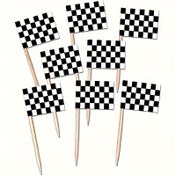 Resim 50 adet, Yarış Arabası Partisi Spor Etkinliği Cupcake Topper Cupcake Decor Tema Partisi Dekor Malzemeleri için Kontrol Edilmiş Yarış Bayrağı Parti Yiyecek Toplayıcısı 