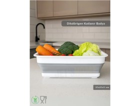 Resim Katlanır Badya - Akordiyon Katlanabilir Dikdörtgen Kova | 8 L - Beyaz/gri - Bpa Free 