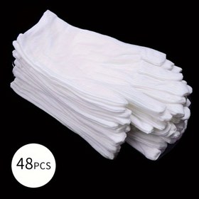 Resim 48 Adet (24 Çift) Unisex Beyaz Eldiven, Yıkanabilir Esnek Beyaz Eldivenler, El Nemlendirme ve Eczemaya Karşı Uygun, Para Kontrolü ve Gümüş Takılar İçin 