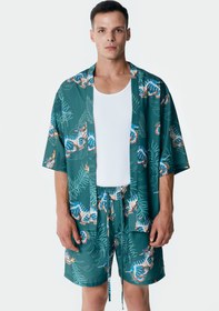 Resim Kaplan Desenli Yeşil Kimono Gömlek - Tek beden 