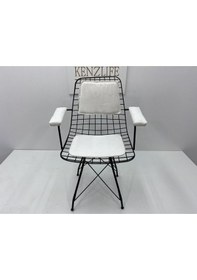 Resim Knsz kafes tel sandalyesi 1 li mazlum syhbeyaz kumaş kolçaklı sırt minderli ofis cafe bahçe mutfak 