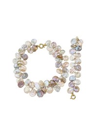 Resim Kadın Barok İncili Multicolor Yaprak Kolye Bileklik İkili Set Gümüş 