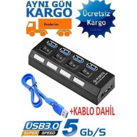 Resim 4 Port Usb 3.0 Çoklayıcı Hub Anahtarlı Işıklı On Off 4579P 
