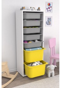Resim Zola 7 Sepetli Dolap Oyuncak Dolabı Çok Amaçlı Sarı Gri Gri - Sarı 