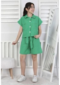 Resim Keten Kız Çocuk Alt Üst Takım Yeşil 