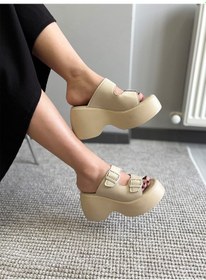 Resim Asmi Shoes Kadın Wera Bej İki Tokalı Kalın Taban Ortopedik Sandalet&terlik 