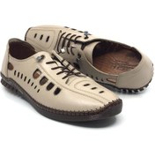 Resim Catelli %100 Deri Yeni Sezon Erkek Yazlık Rahat Günlük Delikli Çarık Ayakkabı Lastik Bağcıklı 40-45 Bej 