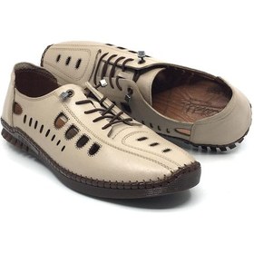Resim Catelli %100 Deri Yeni Sezon Erkek Yazlık Rahat Günlük Delikli Çarık Ayakkabı Lastik Bağcıklı 40-45 Bej 