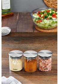 Resim Cooket 3'lü 200 Ml Metal Kapaklı Borosilikat Cam Kavanoz Ckr3894 Şeffaf - Gri 