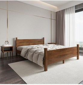Resim Melodi Model Ceviz Renk Ahşap Karyola Ve İki Komodin Set-161 200 x 200 CM 