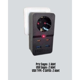 Resim Akıllı Akım Dengelemeli Priz 2500W 4 USB Type C Çıkışlı 