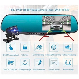 Resim Kıngwın Araç İçi Kayıt Kamerası 1080P Hd Dikiz Aynalı 4.3 Inc 