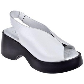 Resim Pullman Hakiki Deri Kalın Taban Kadın Sandalet Sk-42624 Beyaz-beyaz Beyaz 