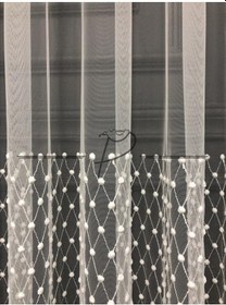 Resim Tül Perde Tomurcuk Baklava Desen 80 Cm Etek Işleme Ekru 