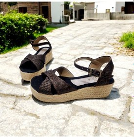 Resim Kadın Yazlık Çapraz Keten Hasır 5 Cm Topuklu Sandalet Bakır 