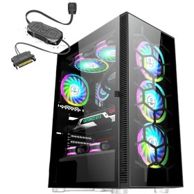 Resim SNT ZEN 211-YG C6 Mid Tower Atx Gaming 4 x Argb Fanlar ve Kontroller Dahil Masaüstü Bilgisayar Kasası (POWER YOK) 