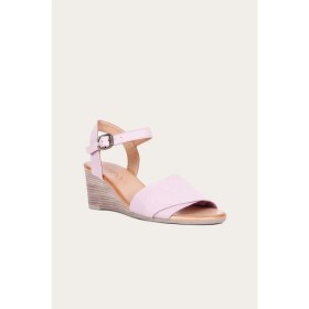 Resim Bueno Shoes Pembe Deri Kadın Dolgu Topuklu Sandalet 