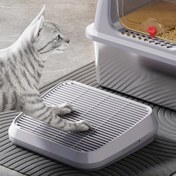 Resim Kedi Kumu Kutusu için Yükseltilmiş Kedi Rampası, Yıkanabilir Kolay Temizlenebilir Kedi Kumu Matı Filtre Fonksiyonlu, Yaşlı ve Hasta Kediler için Uygun Kedi Basamakları 