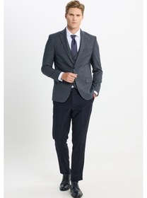 Resim Ac&Co / Altınyıldız Classics Erkek Slim Fit Dar Kesim Mono Yaka Kaz Ayağı Desenli Kapak Cepli Yelekli Takım Elbise Antrasıt Antrasit 