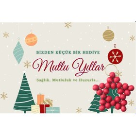 Resim Mutlu Yıllar Kartlı - 10 Adet Yılbaşı Anahtarlık Hediye - Kırmızı 