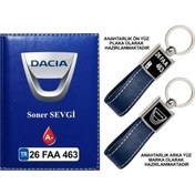 Resim Plakanıza Özel Dacia Logolu Lacivert Ruhsat Kabı Ve Anahtarlık 