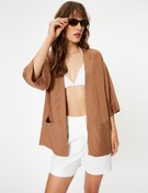 Resim Keten Karışımlı Kimono 3/4 Geniş Kol Bol Kalıp 