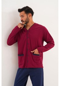 Resim Çift Kaplan Erkek Düz Önden Düğmeli Bordo Pijama Takımı 8002 Bordo 
