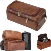 Resim Erkekler için büyük kapasiteli tuvalet çantası, geniş seyahat ve depolama çantası, katlanabilir Dopp Kit ile çiziklere dayanıklı tıraş seti, iş seyahatleri ve açık hava kullanımı için taşınabilir çanta, eşler için mükemmel Noel veya düğün hediyesi. Babalar Günü için hediye 
