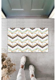Resim Dijital Baskı Beyaz Zigzag Kapı Paspası K-3083 